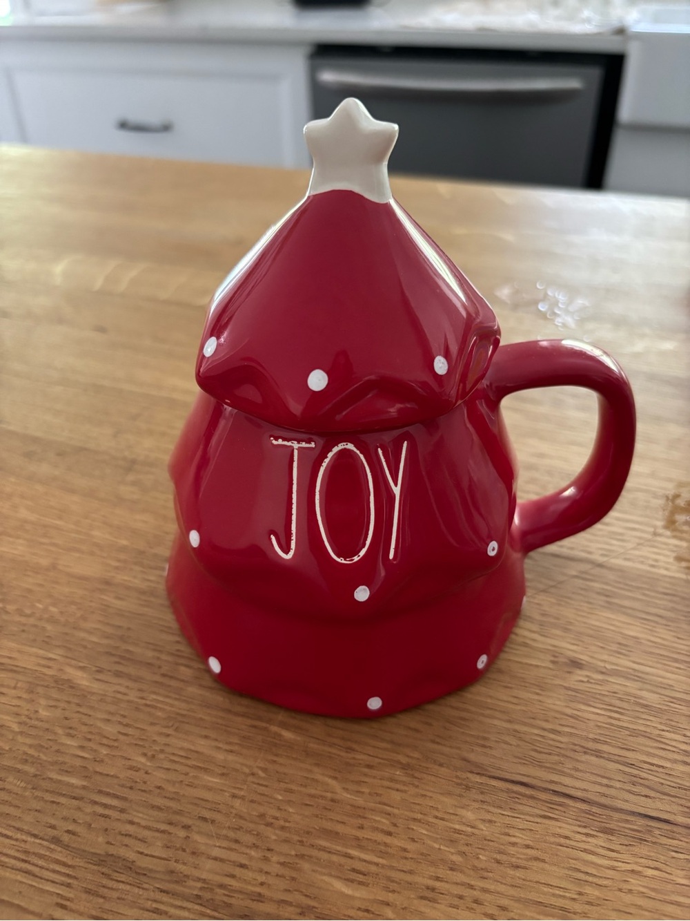 Rae Dunn Red Ceramic Tree Mug with White Star